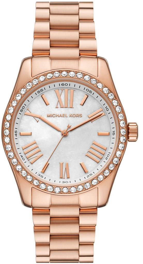 Michael Kors Lexington MK1088 rose gold-tone women's watch with white dial and crystal-set bezel