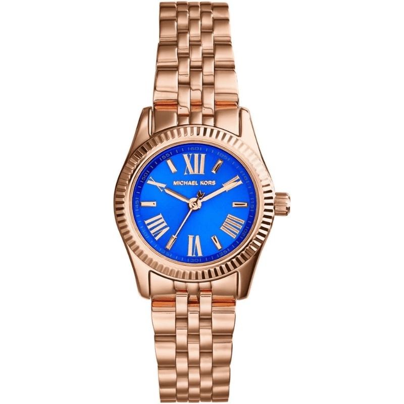 Michael Kors Lexington Quartz Blue Dial Rose Gold Steel Strap Women's Watch - MK3272