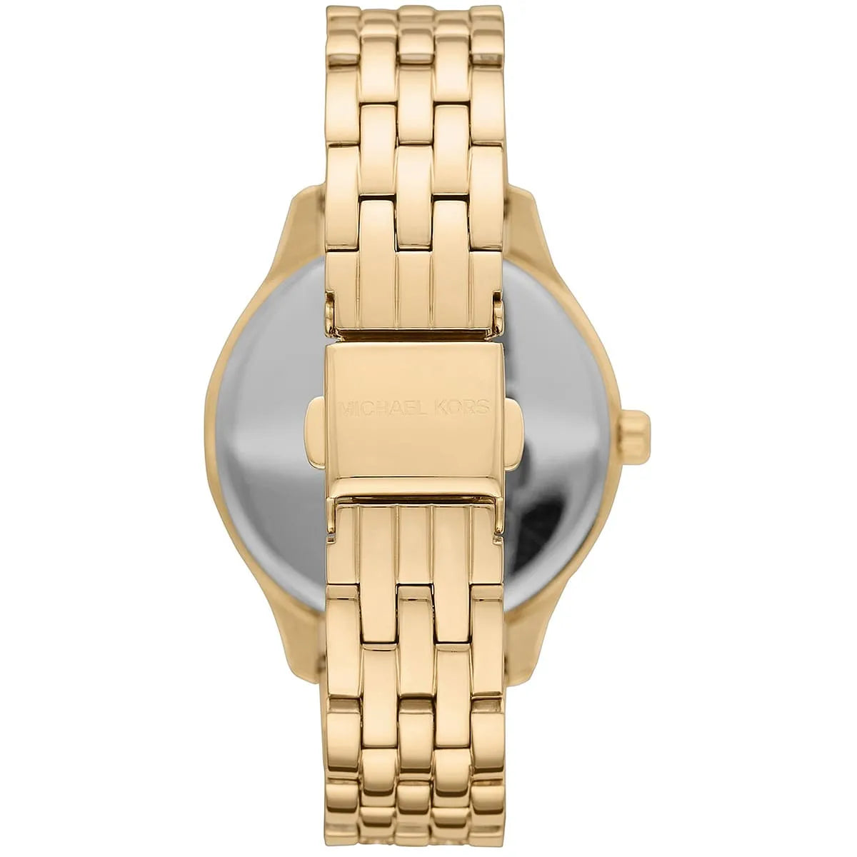 Michael Kors Lexington watch caseback with stainless steel and MK logo