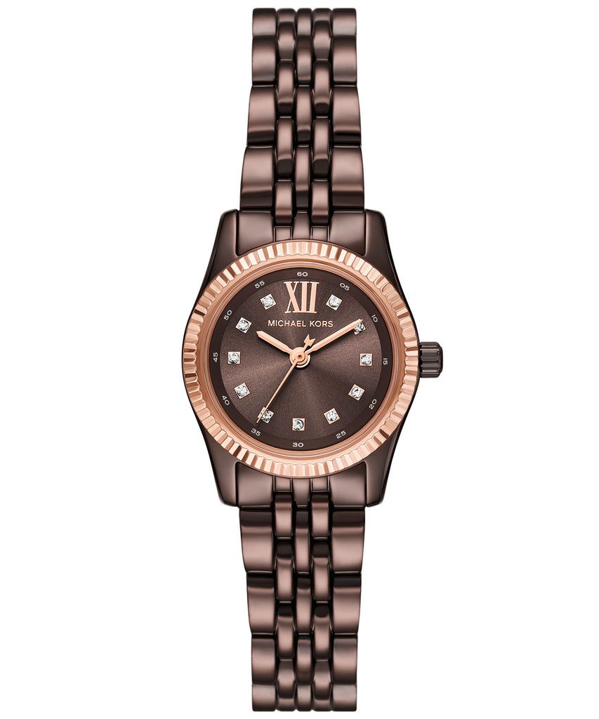 Michael Kors Petite Lexington pavé espresso-tone watch with rose-gold bezel and bracelet