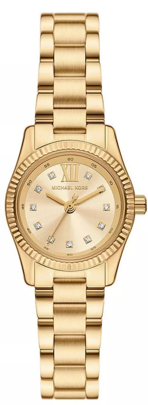 Michael Kors Lexington women's watch front view with gold dial and diamond hour markers