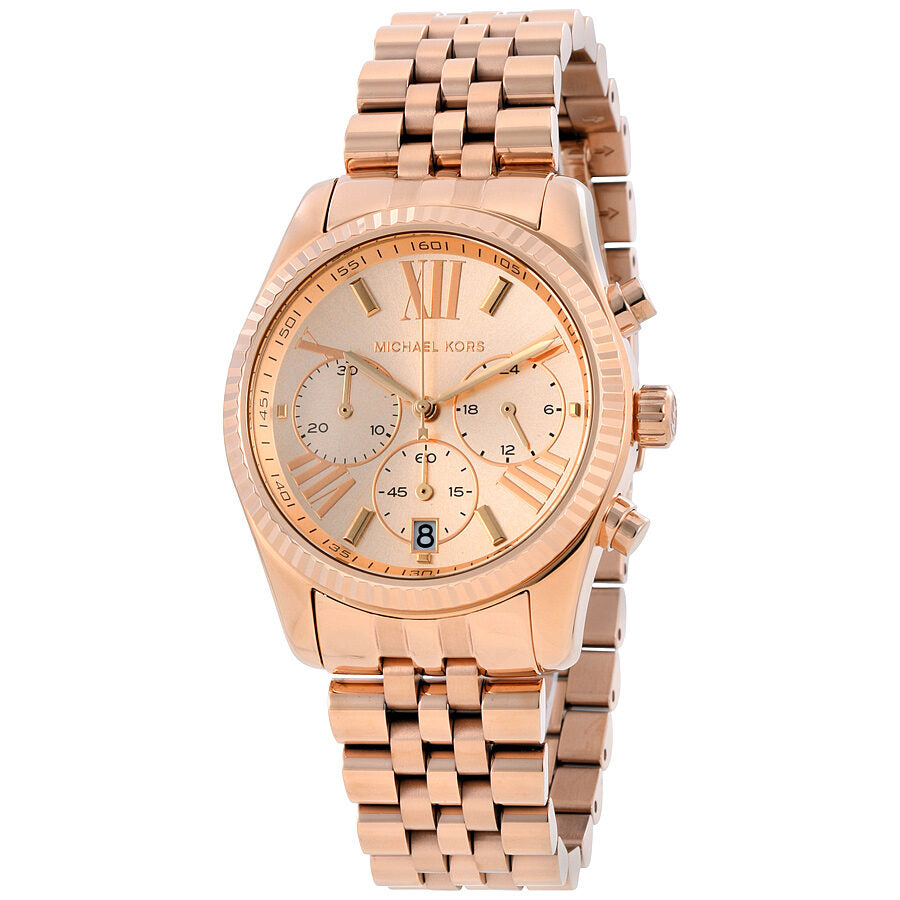 Michael Kors Lexington Chronograph rose gold women's watch with rose dial and chronograph subdials