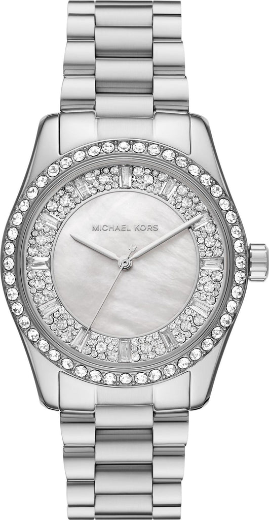 Michael Kors Lexington women's watch with silver-tone bracelet and crystal pavé bezel
