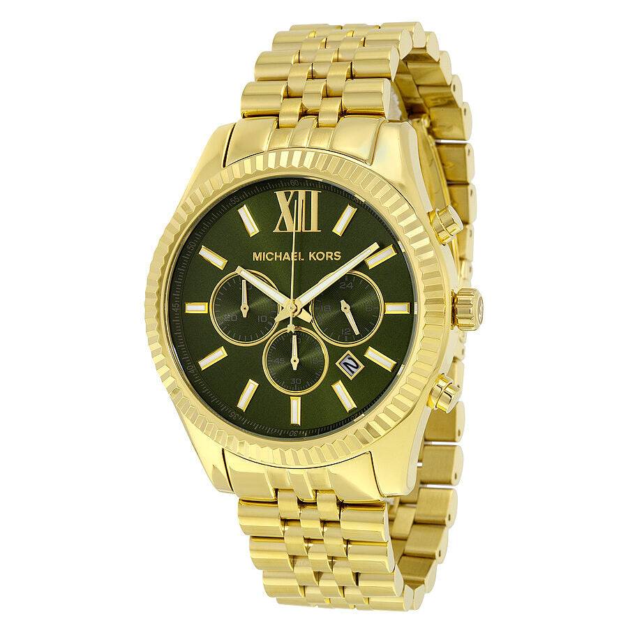 Michael Kors Lexington chronograph watch with green dial and gold-tone case