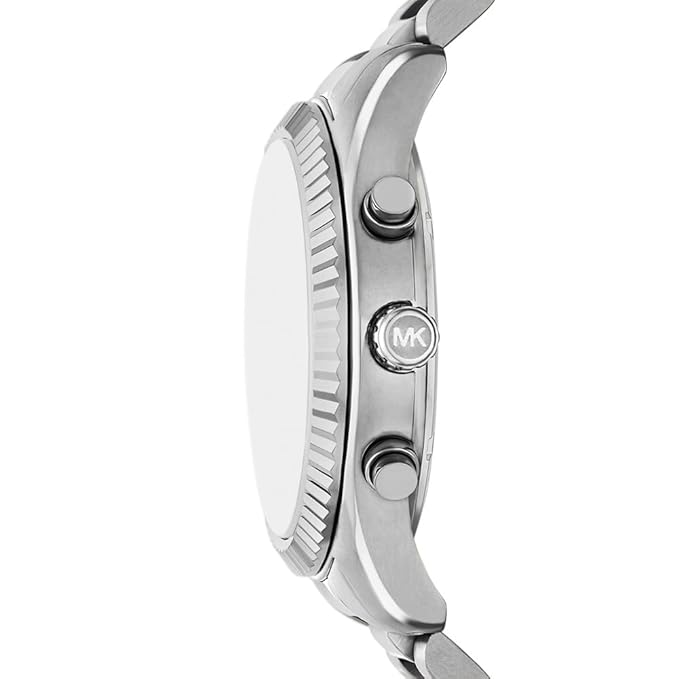 Michael Kors Lexington watch side profile showing stainless steel case and pushers