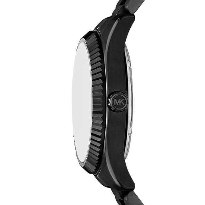 Michael Kors Lexington MK9244 side profile showing black stainless steel case and MK logo