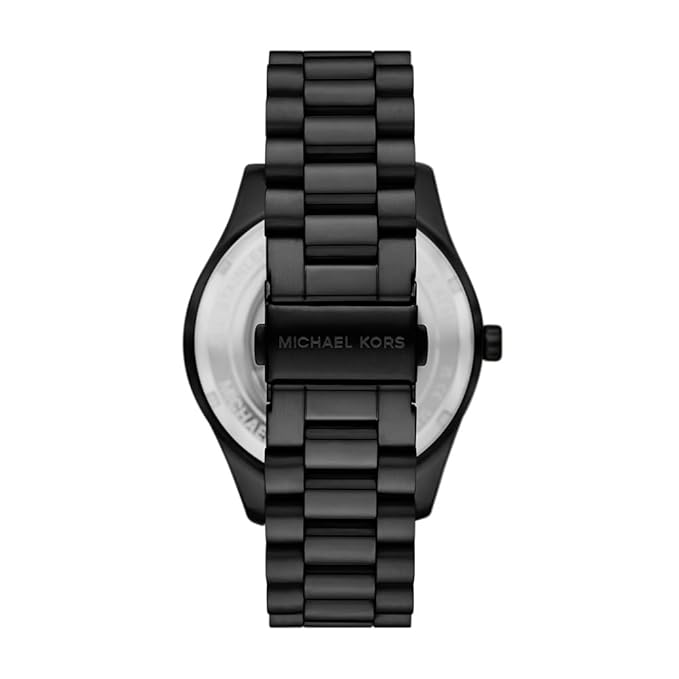Michael Kors Lexington MK9244 black stainless steel three-link bracelet and caseback detail
