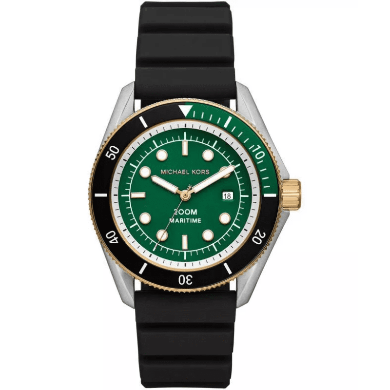 Michael Kors Maritime green dial watch with black silicone strap