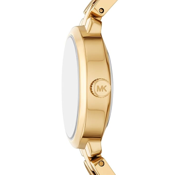 Michael Kors Maude MK4955 side profile showing gold case and MK medallion