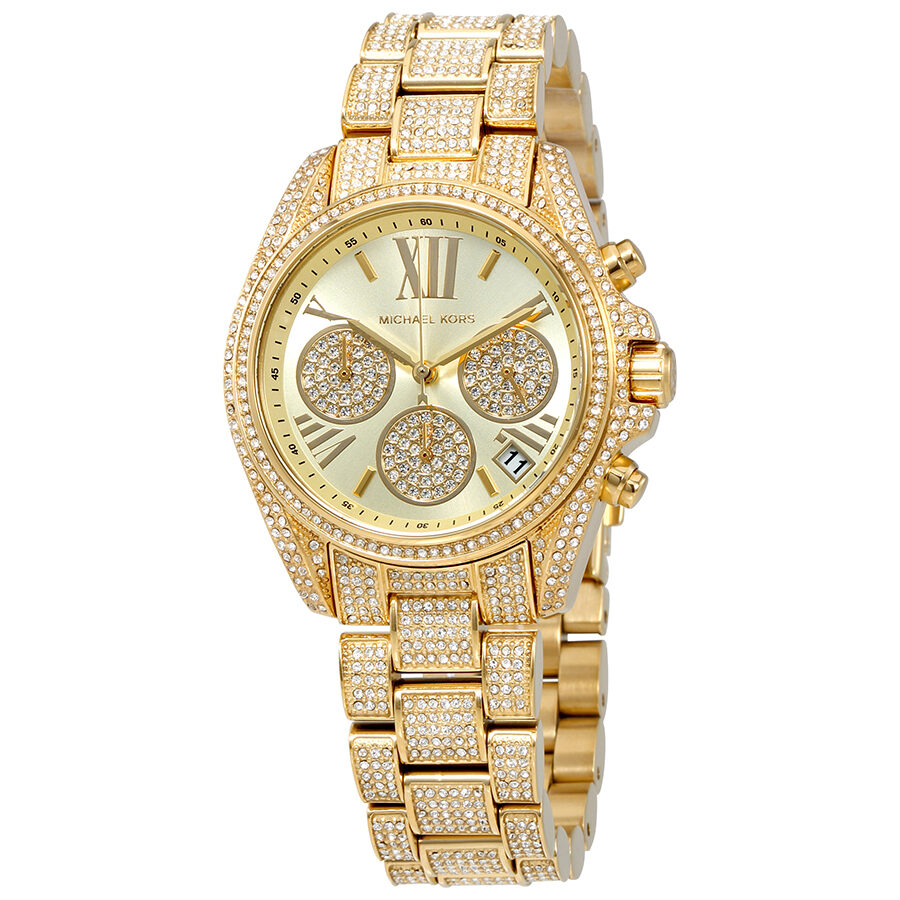 Michael Kors Mini Bradshaw gold women's watch with crystal pave dial and bracelet