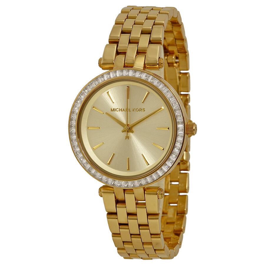 Michael Kors Mini Darci gold watch with sunray dial and crystal bezel