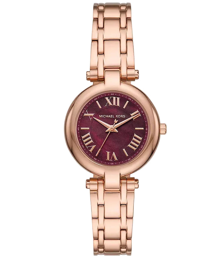 Michael Kors Mini Laney rose gold women's watch with burgundy dial and Roman numerals