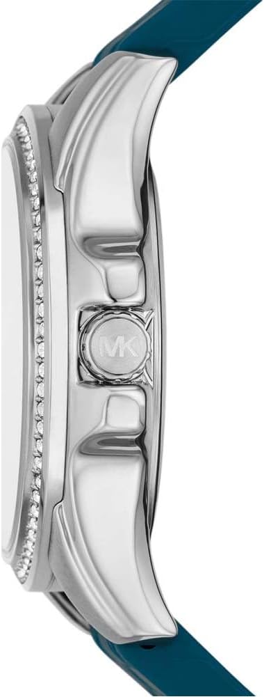 Side profile of Michael Kors Mini Pilot watch displaying crystal bezel and strap