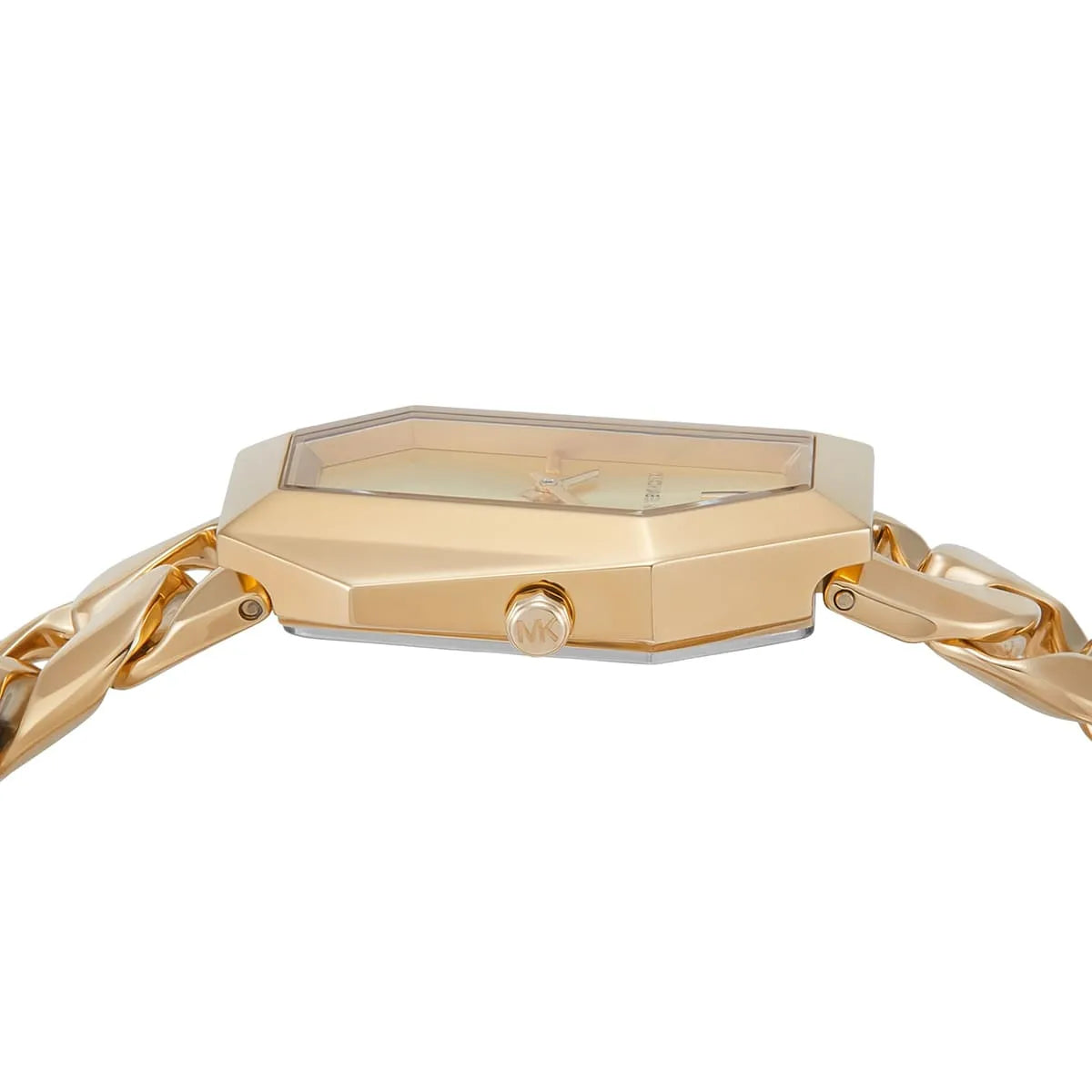 Michael Kors Mini Suri watch dial detail showing cream face with gold hour markers