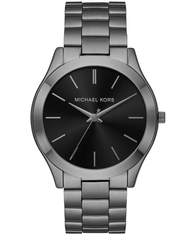 Michael Kors Slim Runway Quartz Black Dial Grey Steel Strap Men's Watch - MK1044