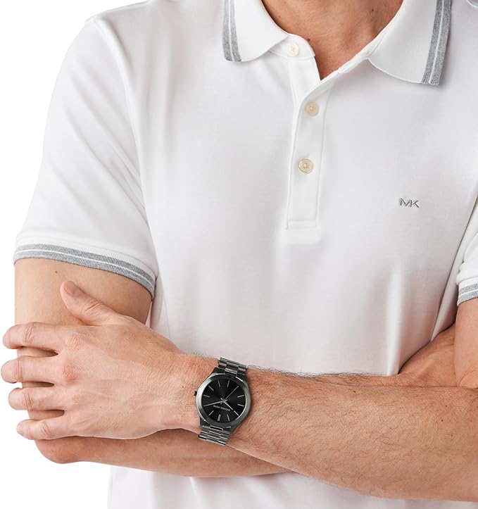 Michael Kors Slim Runway Quartz Black Dial Grey Steel Strap Men's Watch - MK1044