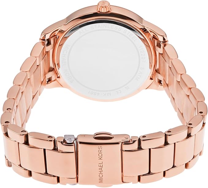 Michael Kors MK1058 caseback showing rose gold bracelet strap and case back design
