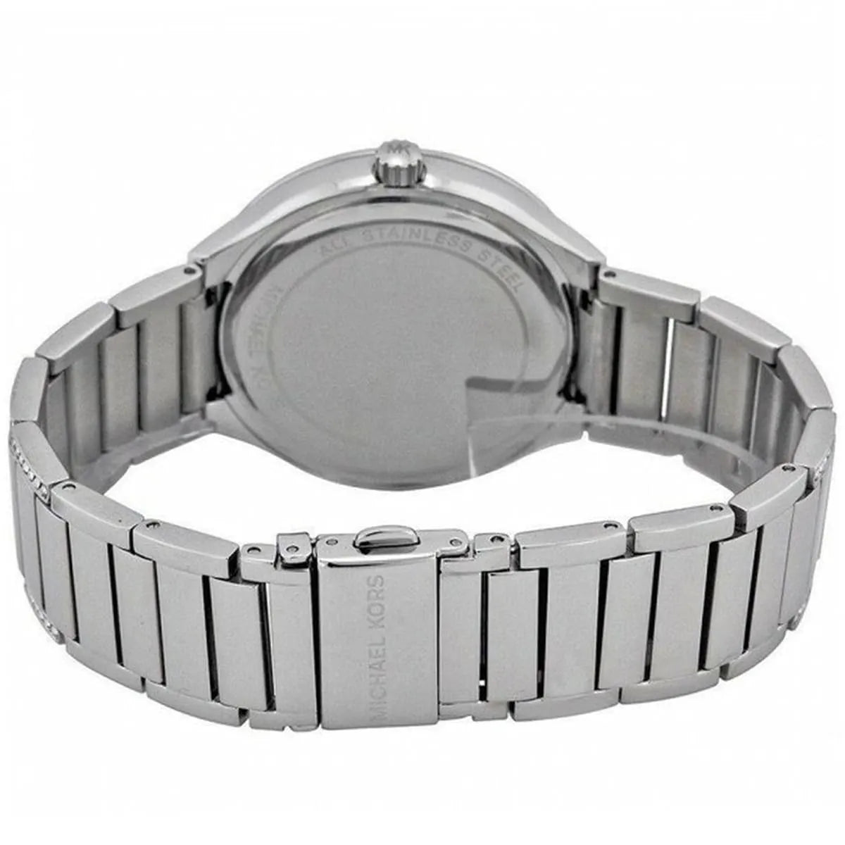 Caseback of Michael Kors MK3331 showing stainless steel solid case back