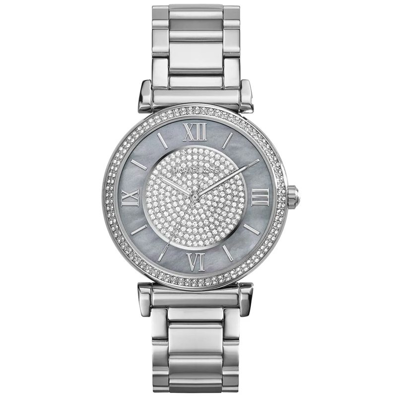 Michael Kors MK3331 women's watch with crystal-embellished dial and bezel, stainless steel bracelet