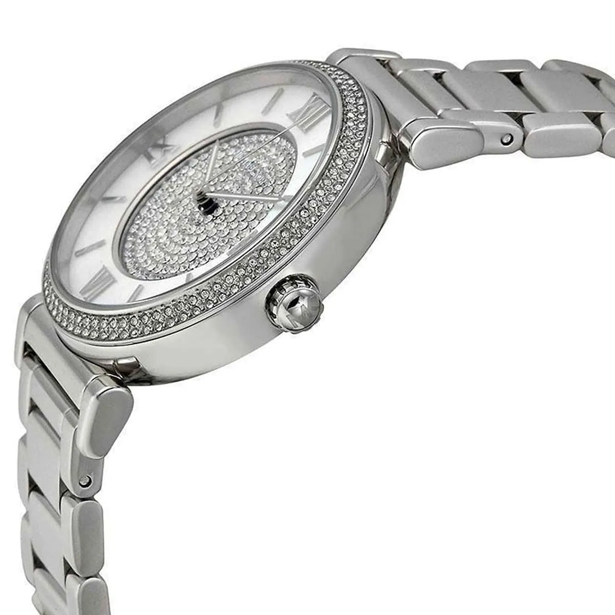 Side profile of MK3331 watch displaying crown and crystal-set bezel detail