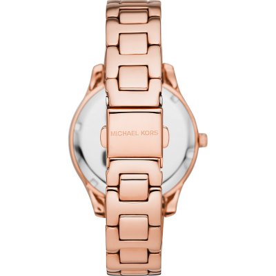 Michael Kors MK4557 Liliane case back showing engraved branding and rose gold bracelet
