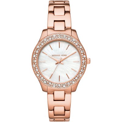 Michael Kors MK4557 Liliane rose gold watch with crystal bezel and white dial