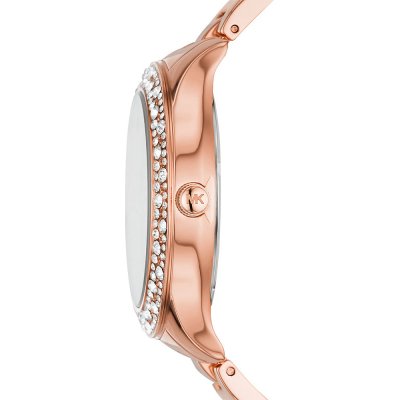 Michael Kors MK4557 Liliane side profile showing crystal-set bezel and rose gold case