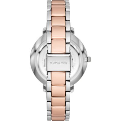 Michael Kors MK4667 Pyper watch caseback showing two-tone stainless steel band