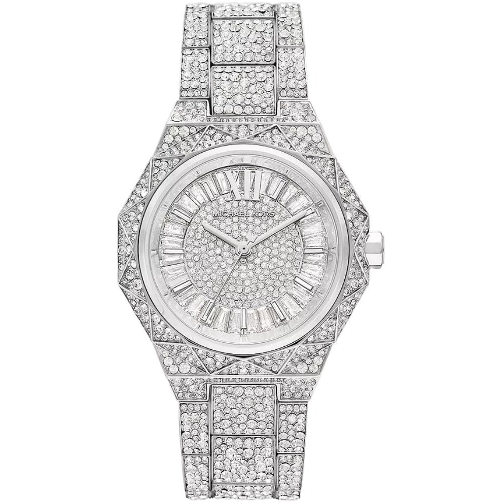 Michael Kors Raquel Pavé silver women's watch with crystal-set case and dial featuring Roman numerals