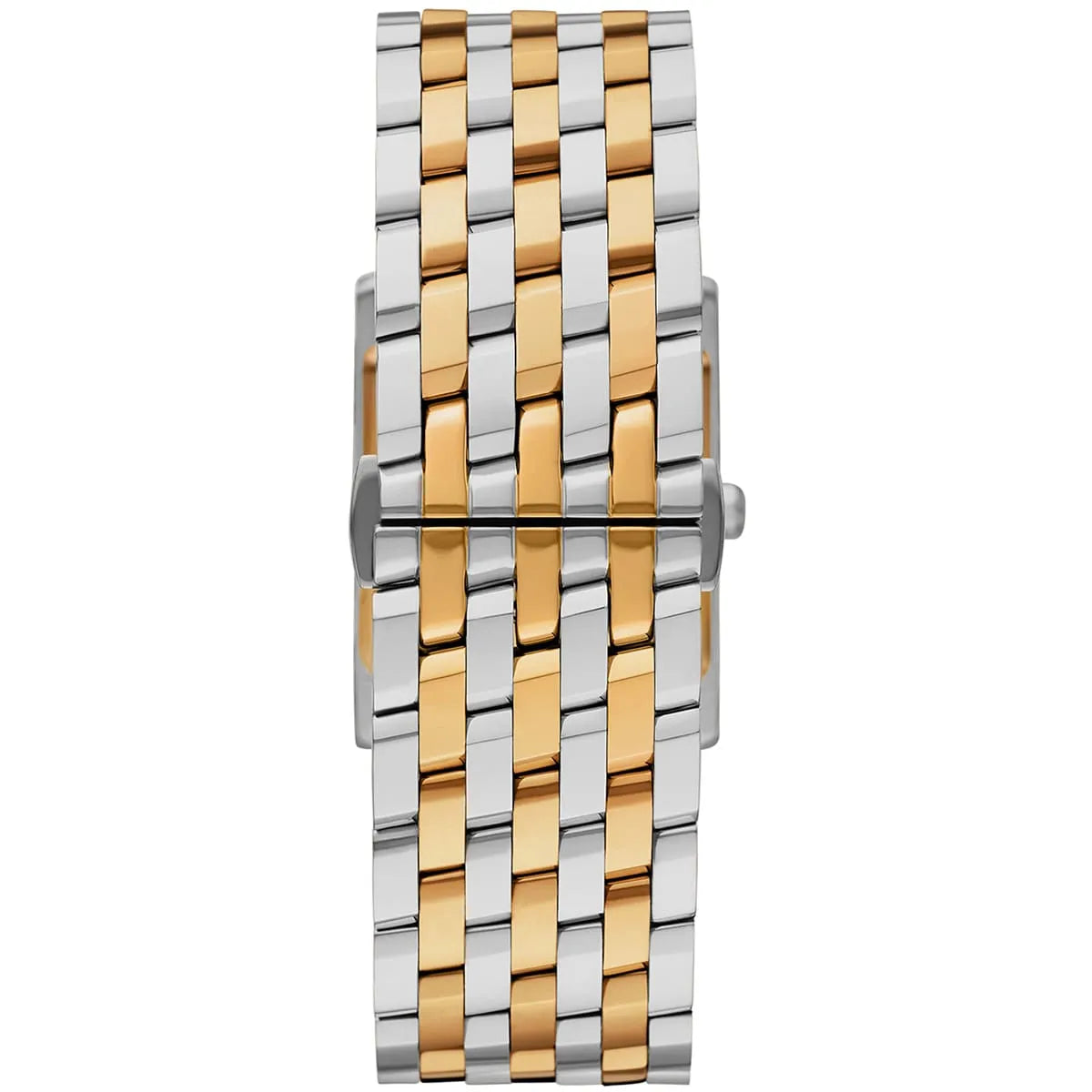 Two-tone stainless steel and gold bracelet strap detail of Michael Kors Georgie watch