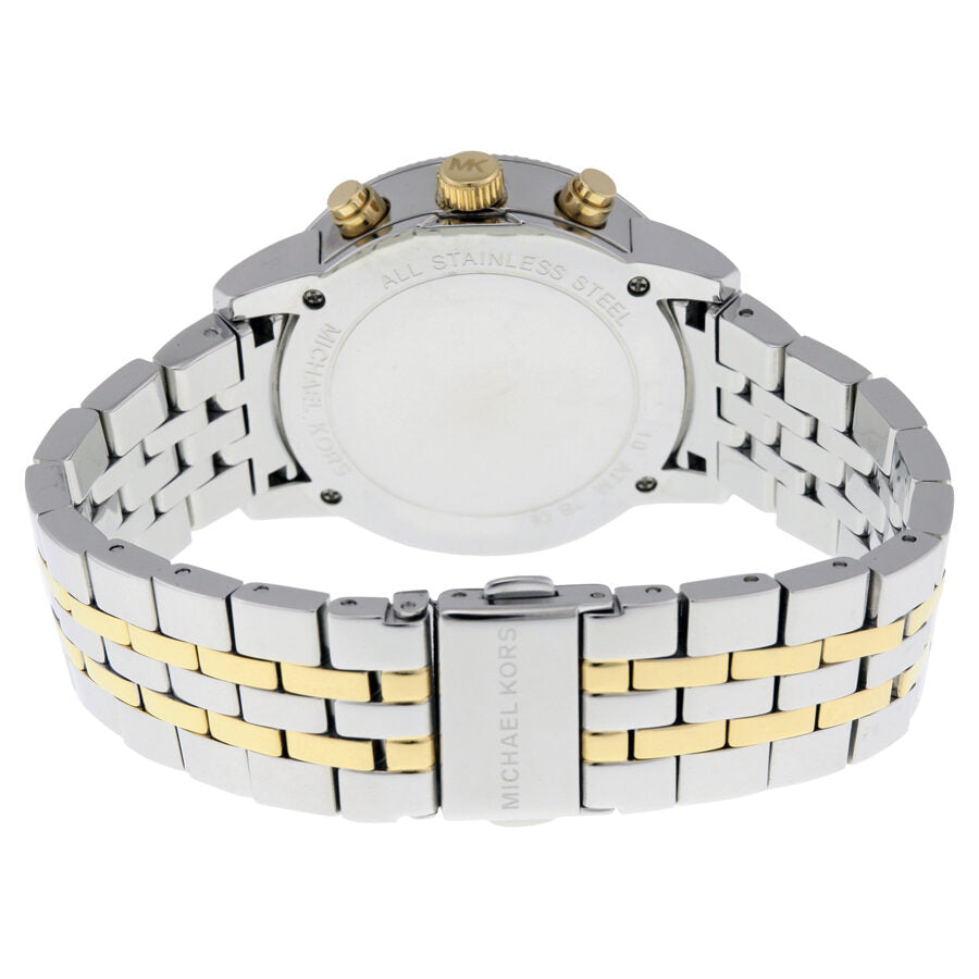 Back view of Michael Kors MK5057 watch showing case back and two-tone bracelet