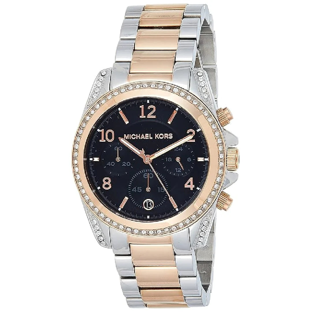 Michael Kors MK6093 Blair chronograph watch with two-tone stainless steel bracelet and crystal bezel