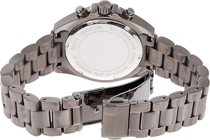 Michael Kors MK6249 watch caseback with stainless steel bracelet visible