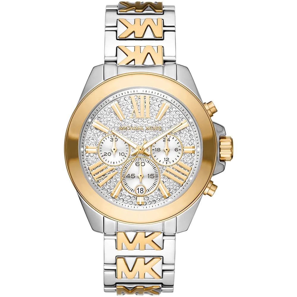Michael Kors MK6953 two-tone ladies chronograph watch with champagne dial and mixed metal bracelet