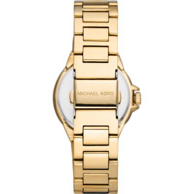 Michael Kors MK7255 Camille watch caseback showing gold-tone bracelet strap