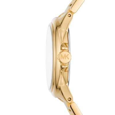 Side profile of Michael Kors MK7255 Camille gold-tone watch with white dial