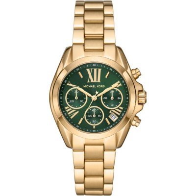 Michael Kors MK7257 Bradshaw gold-tone chronograph watch with green dial and Roman numerals