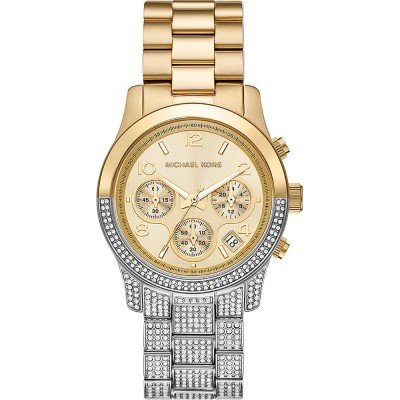 Michael Kors MK7329 Runway chronograph watch with gold and silver two-tone case and crystal bezel