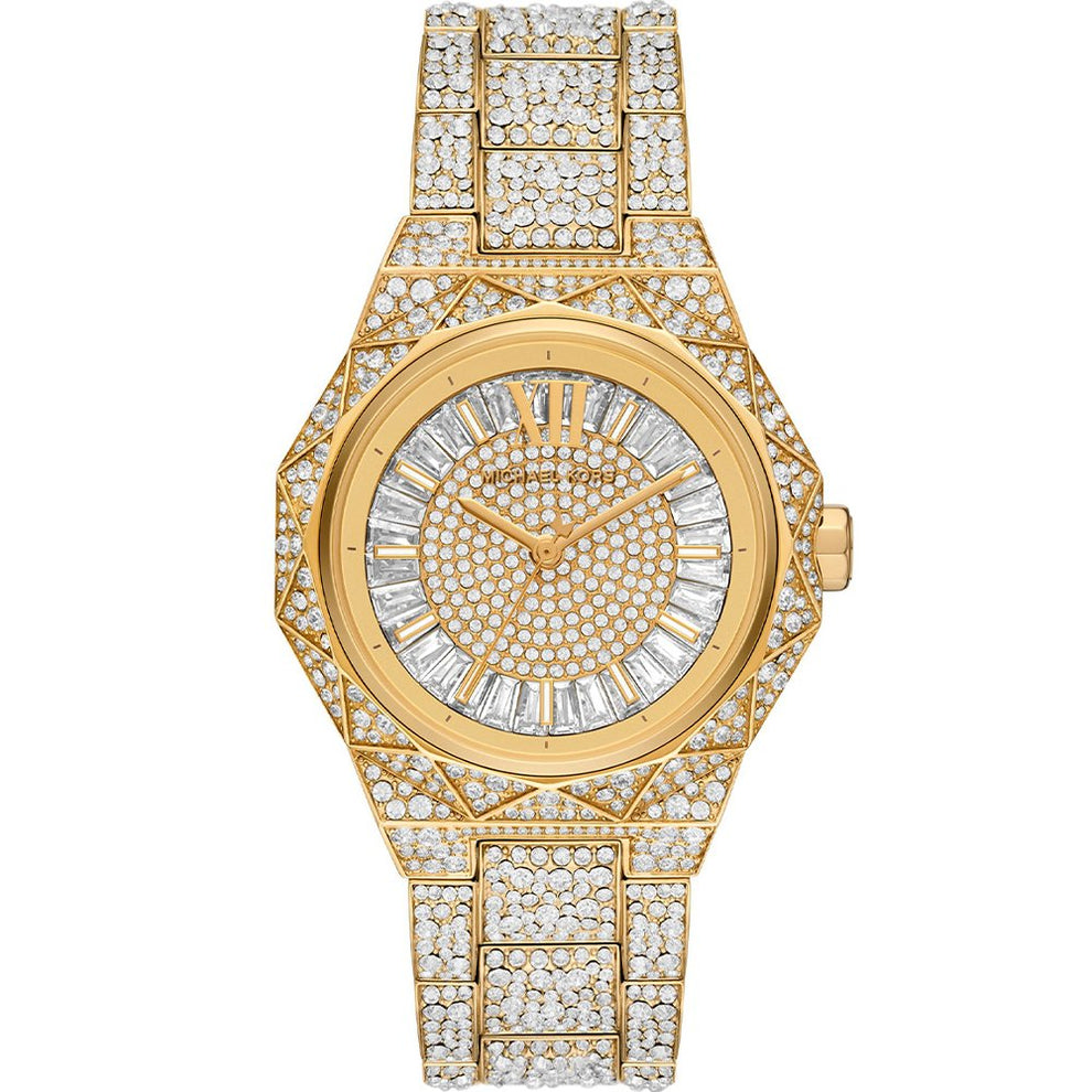 Michael Kors MK7398 Raquel Pavé gold-tone women's watch with crystal-paved dial and bracelet
