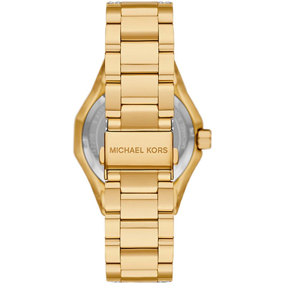 Michael Kors MK7398 Raquel Pavé gold-tone watch caseback with MICHAEL KORS text engraved