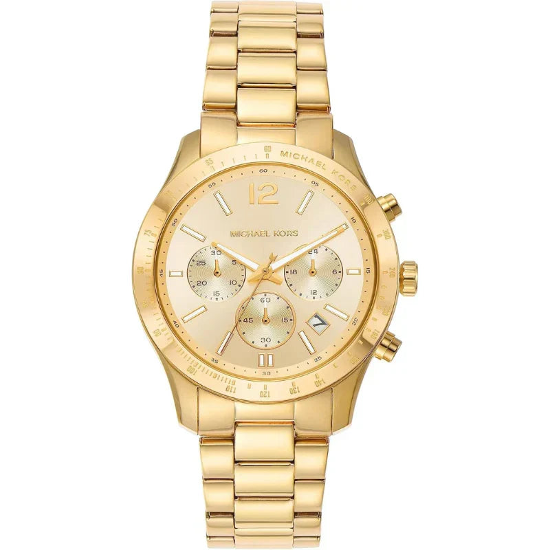 Michael Kors MK7411 gold ladies chronograph watch with cream dial and gold bracelet