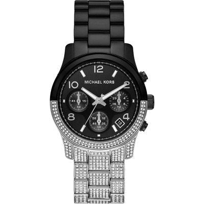 Michael Kors MK7433 Runway watch with black chronograph dial and diamond-set bezel