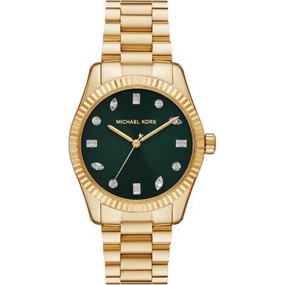 Michael Kors MK7449 Lexington watch with gold-tone stainless steel bracelet and green dial with diamond indices