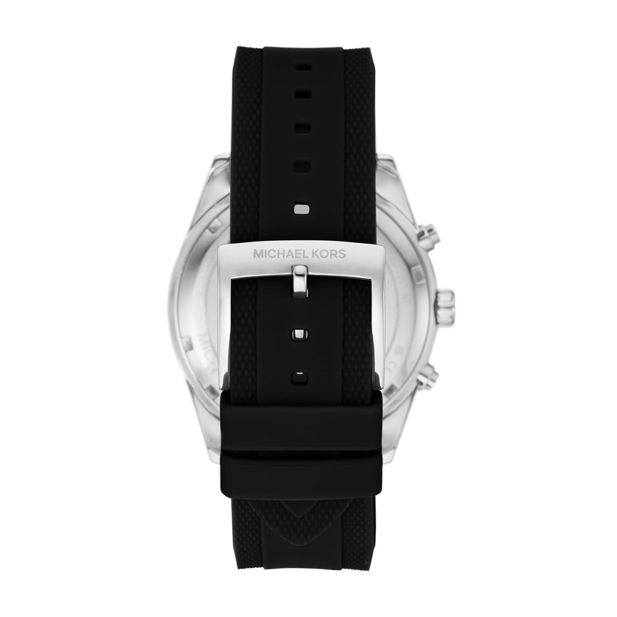 Michael Kors MK7486 watch back view showing black rubber strap