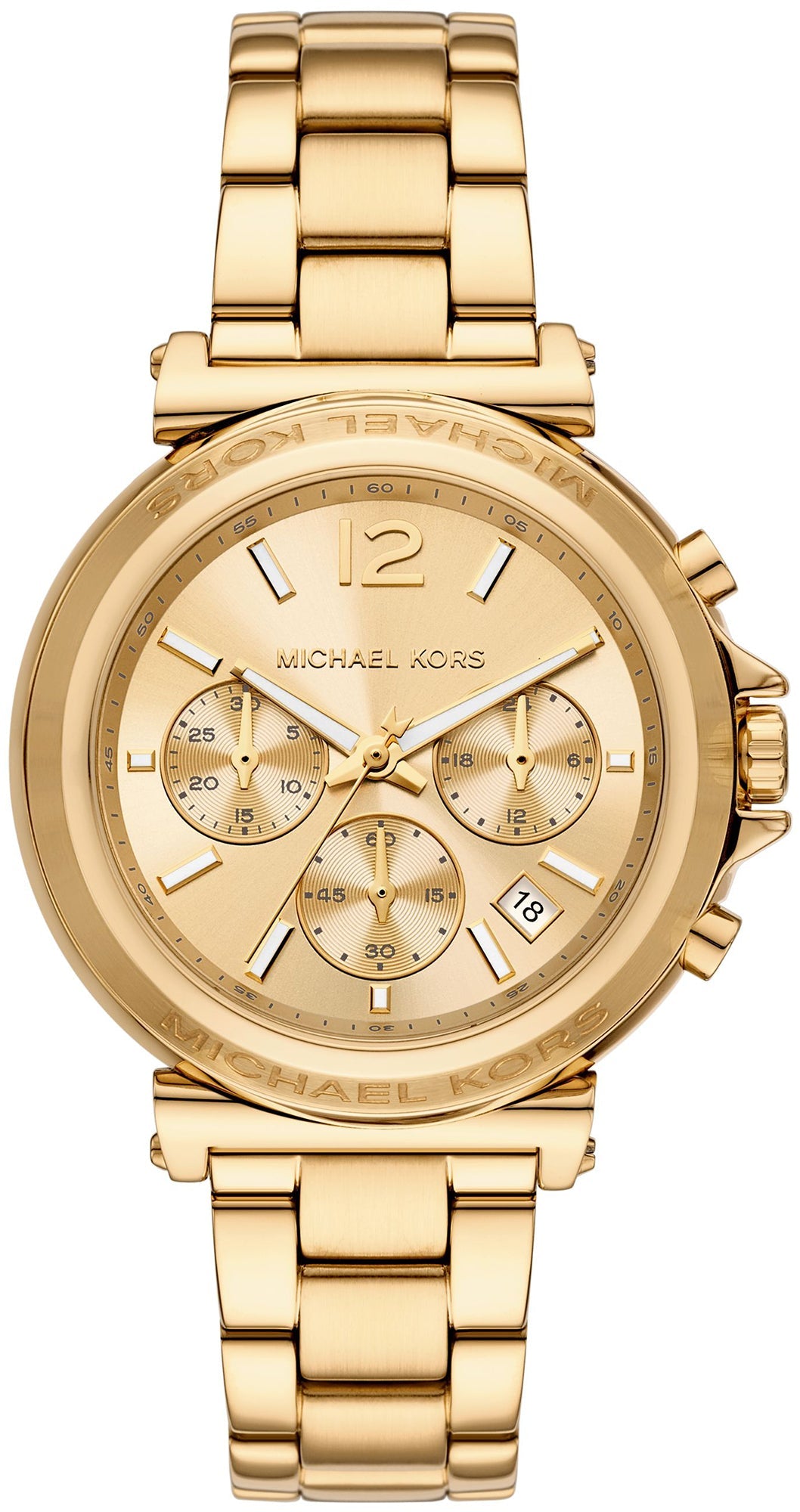 Michael Kors Maren MK7493 gold-tone women's chronograph watch with dial and bracelet