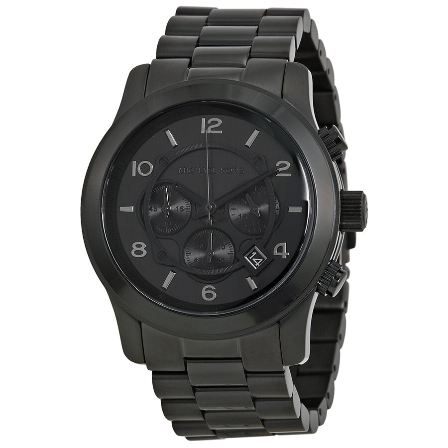 Michael Kors MK8157 black chronograph watch with oversized dial and stainless steel bracelet