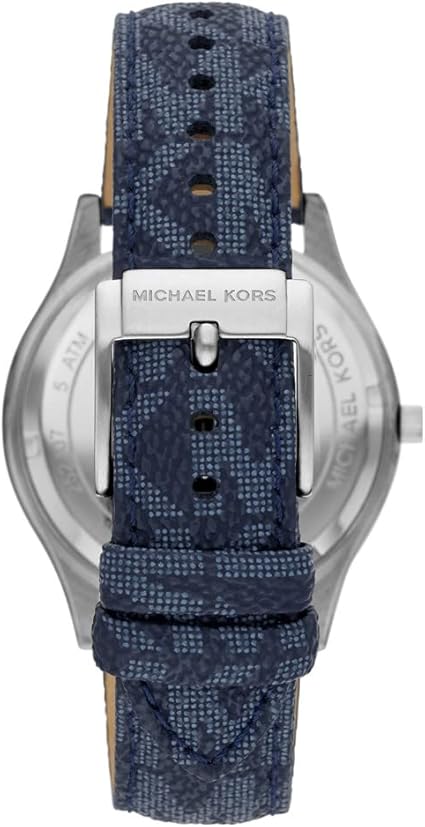 Michael Kors MK8907 caseback with navy textile strap and MK logo visible
