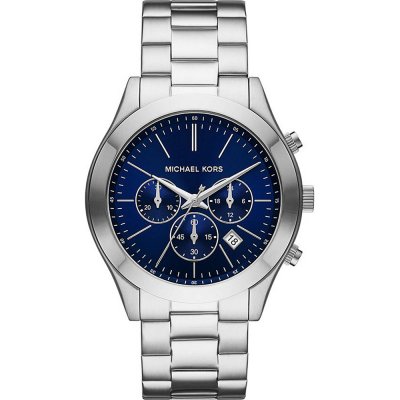 Michael Kors MK8917 silver-tone chronograph watch with blue dial and stainless steel bracelet
