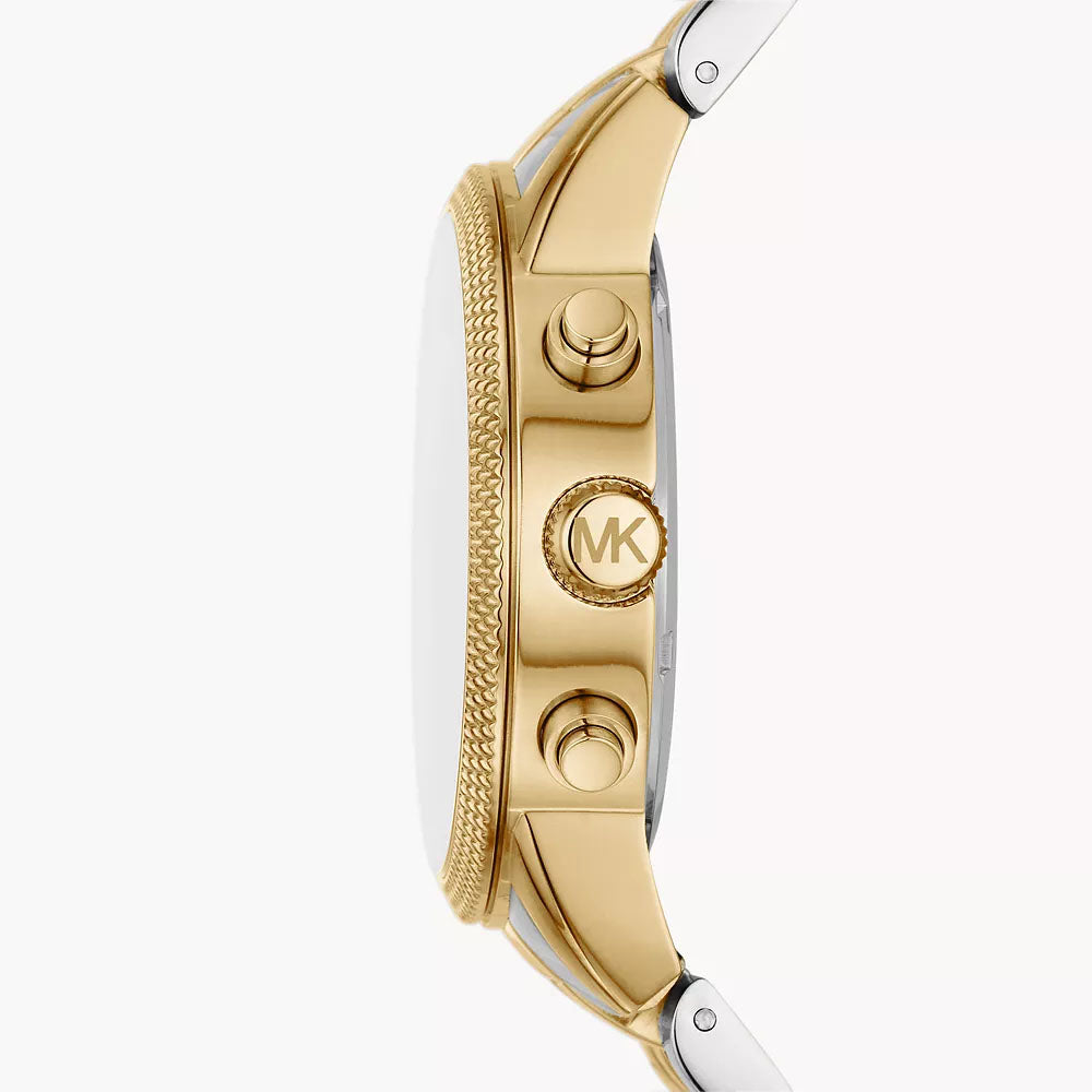 MK8954 side view showing gold case with textured bezel and two-tone metal links