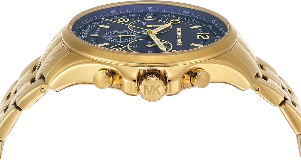 Michael Kors MK9125 pilot chronograph side view showing gold-tone case profile and lugs